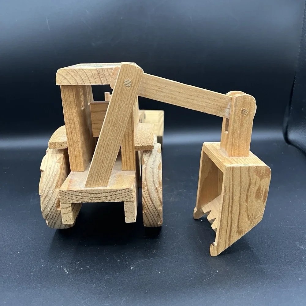 John Deere Wooden Toy Tractor Front Loader And Backhoe - Moving Parts